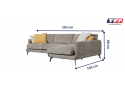 2 Seater Sofa with Chaise in Grey Fabric with Sofa Cushions - Owen
